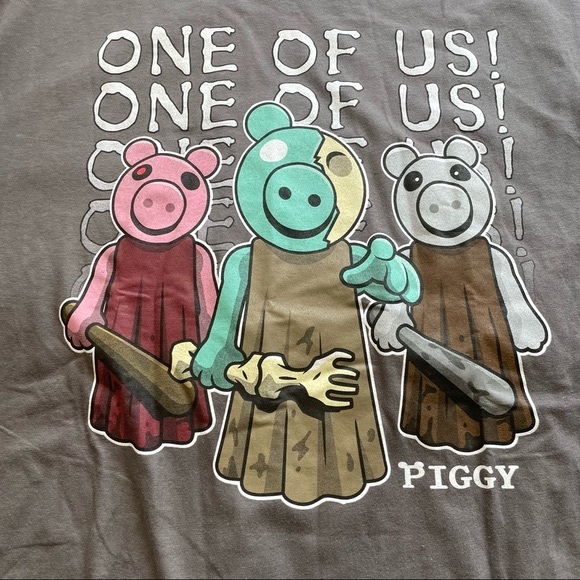 PIGGY 🐷 🐽  Gray Short Sleeve T-Shirt ONE OF US - Picture 2 of 2